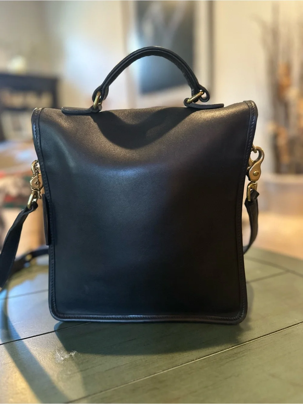 Coach Black Leather Crossbody Satchel with Gold Hardware